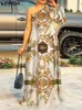 플러스 사이즈 드레스 크기의 휴일 1 어깨 선 드레스 여성 Maxi Vonda Long Sleeve 꽃 인쇄 된 주름 캐주얼 멍청이 230130