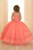 Coral Crystals Beaded Girls Pageant Dresses Sleeveless Lace Organza Flower Girl Dresses Corset Back Pageant Gowns For Teens BC2990