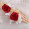 Flores decorativas Decoração de mão romântica Refinada Corsage Corsage Bride Wrist Lady Party Jewelry Pearl Bracelet Men's Business Desgaste