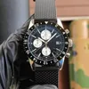 Mens Watches Quartz Watch 43mm Stopwatch Man 시계 고무 벨트 블루 컬러 316L Fine Steel Case Calendar