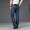 Herren-Jeans, ausgestellt, Boot-Cut-Bein, männlich, Designer, klassisch, Denim, hohe Taille, Stretch, locker, dunkelblau, 230131