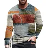 T-shirts pour hommes Color Block T-shirts imprimés en 3D Printemps Eté Imitation Coton Lâche Col Rond Manches Longues Tops Décontractés T-shirts Surdimensionnés 230131