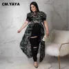 Plus size Dresses CMYAYA Size Women Elegant Tie Dye Leaf Print High Low Maxi Mesh See Though Summer Puff Short Sleeve Long 230130