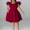 Plus size Dresses Wmstar Size for Women Elegant Party Solid Ruffles Sleeve Big Hem Midi Dress Wholesale 230130