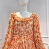Casual jurken 2023 Leerhoogte Hoogwaardige Folouncing Ruffles Off Schouderprint Beach Style Long Lady Dress