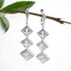 Dangle Earrings & Chandelier Long For Women Fashion White Blue Three Square CZ Stone Crystal Drop Pendientes Jewelry L4E2101