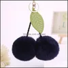 Keychains Lanyards Cute Cherry Key Chain Pendant Leaf Keyring Faux Rabbit Fur Ball Pompom Fruit Women Bag Charms Jewelry 15 Styles Dh6G8