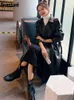Skórzanie damskie Faux Nerazzurri Spring Black Oversizef Długi wodoodporny płaszcz dla kobiet luźne koreańskie odzież mody 230131