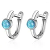 Hoop Earrings Korean Small Blue Crystal Round Silver Color For Women Charms Trendy Fashion Glitter Jewelry Gifts