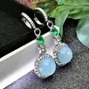 Dangle Earrings Quality Imitation Natural Jade Pith Luxury Emerald Inlaid With Zircon Drop Earring For Women Silver Color Jewely