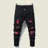 Hommes Jeans Streetwear Mode Pour Rétro Noir Élastique Slim Fit Ripped Spliced Designer Hip Hop Denim Pantalon pantalon 230131