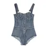 Monos de mujer Mamelucos Moda Mujer Jeans Body Sin mangas Turn Down Collar Denim Playsuits Algodón Corto Womens Jumpsuit 230131