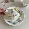 Assiettes Simple Coréen Forme Tridimensionnelle Relief Tulipe Tasses En Céramique Bols Et Boutique Cuisine Fournitures