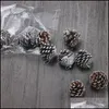 Décorations de Noël 9pc / sac décoration d'arbre pendentif naturel cône de pin teint peinture blanche ornement paa9487 drop livraison maison jardin otxh1