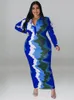 Plus size Dresses Wmstar Size Women Clothes Tie Dye Long Sleeve V Neck Casual Fashion Shirts Maxi Dress Wholesale Drop 230130