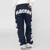 Мужские джинсы череп и пять звезд вышивка полотенец разорванные мужские брюки Harajuku Style Streetwear Негабаритная джинсовая брюки 230130