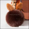 Keychains Lanyards Fluffy Bunny Toys Ear Sieraden 18 Stijlen Faux konijn Keyring Fur Women Bag Charms Keyfobs Pompom Key Rings Penda DHM099