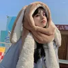 Berets Fashion Scarf Hat Glove 3 Piece Women Cute Big Ear Winter Warm Soft Thickening Pocket Hats Hooded Long Cartoon