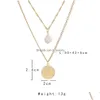 Collares pendientes Joyería de moda Doble capa Shell Bead Retro Metal Coin Necklace Drop Delivery Pendants Dh8Hy