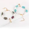 Strand Women Natural Stone Oval Quartz Opal Pink Crystal Turquoises Bracciale Perle d'acqua dolce Perline Fiore rosa Charm Bangle Jewelry