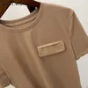 Женская футболка Wotwoy Summer Casual Solid Fake Pocket Oneck Oneck Cotton Cother -рукав футболки женский базовый рыхлый мягкие топы Harajuku 2023 230130