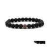 Charm Bracelets Natural Stone Bracelet Men Micro Pave For Women Jewelry Black Bead Drop Delivery Dhzoj