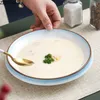 Plates Nordic Style Ceramic High Foot Dinner Plate Restaurant Creative Soup Home Kitchen Fruit Salad Solid Color Tableware