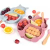 Koppar rätter redskap 8st/set baby silikon sucker skål tallrik kopp bibs sked gaffel sätter barn non-slip bordsartiklar baby matning rätter bpa gratis 230130