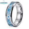 Anneaux de mariage Bague de couple en tungstène 8mm 6mm pour hommes femmes bord biseauté engrenage bleu ciel incrustation en fibre de carbone finition polie ajustement confortable