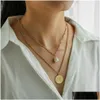 Collares pendientes Joyería de moda Doble capa Shell Bead Retro Metal Coin Necklace Drop Delivery Pendants Dh8Hy