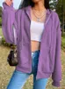 Vestes pour femmes automne hiver à capuche à manches longues lâche fermeture éclair polaire couleur unie pull sweat Zip Streetwear femmes 230131