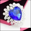 Broches Broches Sier Tone Grand Coeur Bleu Saphir Broche Femmes Robe De Soirée De Luxe Bijoux Broche Cadeau Spécial Pour Petite Amie Top Qualité Dhnm8