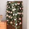 Decorative Flowers Artificial Peony Vine Rose Leaf Camellia Rattan With Fruit Wedding Home Garden Balcony Flower Green Plant Wall Hanging