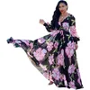 Casual Dresses Beach Chiffon Maxi Dress 2023 Summer Women's Loose Print Long Sleeve V-neck Belt Large Size S-XXL-5XL