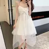 Casual Dresses White Black First Love Temperament Niche Female Dress 2023 Autumn French Fairy Sling Design Girl Birthday