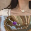 Choker Chokers kreative Rosenblumen Anhänger Halsketten für Frauen Vintage Mode Crystal Butterfly Perle Perlen Temperamentpullover