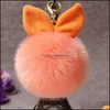 سلاسل المفاتيح Lanyards Women Fuzzy Bunny Ear -earchain Fashion Faux Rabbit Fur Keyfobs Hoder Charms Bag Keyring Fluffy Pompom Key Rings Dh6ru