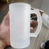 wholesale 16oz Sublimation glasses Mug with handle clear frosted Wine Glasses Heat Transfer Printing Frosted cup Transparent Glass Cup 01