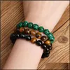 Brins de perles de haute qualité Black Tiger Eye Bouddha Bracelets Perles de Malachite Naturelles Priez Richesse Chanceux Style Classique Bijoux Pour Dhy7V