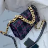 22K 19 WOC Wool Tweed Wallet Purse Bags Gold Metal Chain Handle Totes Crossbody Shoulder Handbags Card Holder Multi Pochette Desig198T