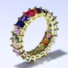 Rings de cluster Super Deal 2023 Jóias de luxo 925 Silvergold Princess Cut Multi Color 5A CZ anel de casamento para mulheres