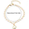 Link Bracelets Fashion Double Pearl Pendant Bracelet For Women Delicate Elegant Jewellery Hip Hop Party Girl 2023 Jewelry