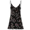 Casual Dresses TVVovvin Rand Floral Tank Camisole Mini Dress Ruffle A-Line Vintage V Neck Sexy Korean Women Summer Boho Y2K 1urt