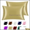 Pillow Case Pure Emation Silk Satin Comfortable Smooth Solid Color Bedding Pillower White Grey Khaki Pink Sliver 51X76Cm Drop Delive Dhvde