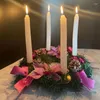 Candle Holders 30cm Christmas Wreath Candlestick Pine Cone Needle Stand Desktop For Home Year Birthday Party Decoration