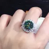 Cluster Rings BLACK ANGEL Super Shiny Flower Shaped Green Blue Gemstone Adjustable Ring For Women 925 Silver Jewelry Drop Wholesale