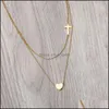 Colares de pingentes Colher de aço inoxidável Colar Cross Heart para mulheres Gold Gold Sier Chain Fashion Mtilayer Jóias de partido Drop Deliver Dhtpu