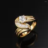 Bröllopsringar Huitan Unik design Kvinnor Högkvalitativ guldfärg Ring med bländande CZ 2023 Moderna mode kvinnliga smycken