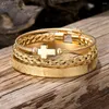 Link Armbanden roestvrij staal Cross Charm Goud Goud zilveren kleur Bracelet Handgemaakte mannen Women Sieraden Luxe Set Open Bangle Party Gift