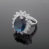 Anelli a grappolo Anello in argento sterling 925 con zaffiro da donna Brillante lusso Atmosferico Classico blu scuro con zirconi con apertura regolabile